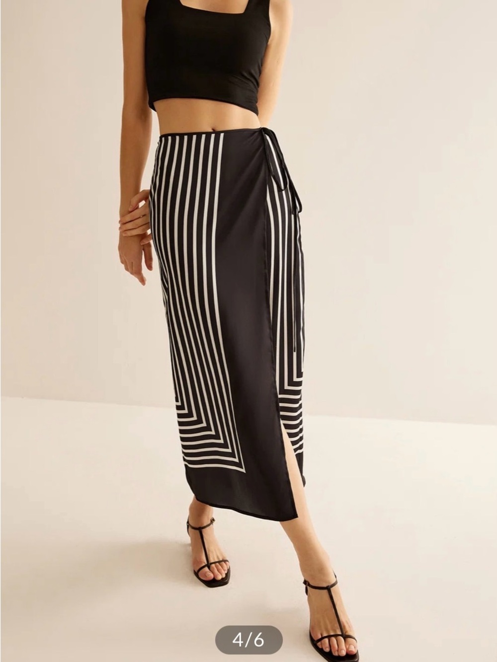 COMMENSE NWT Geometric Pinstripe Black & White Stripe Wrap Midi Skirt
